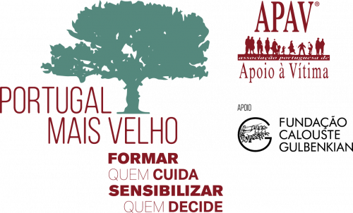 Logótipo do projeto Portugal Mais Velho - Formar quem cuida, sensibilizar quem decide. APAV com apoio da Fundação Calouste Gulbenkian